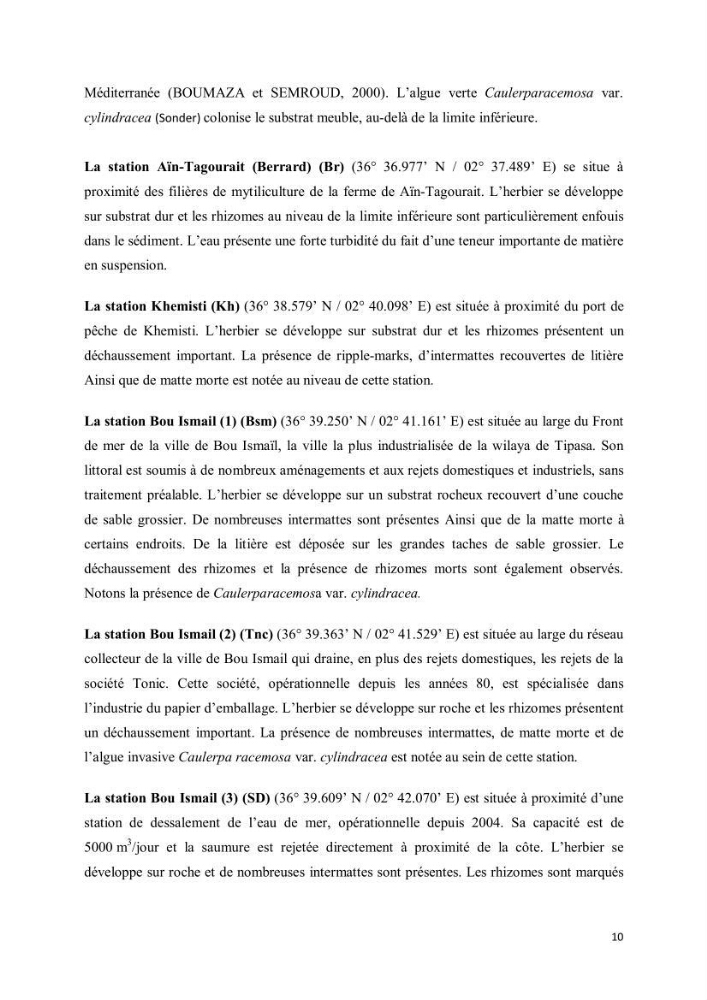 Evaluation du statut écologique des eaux côtieres Algéroises