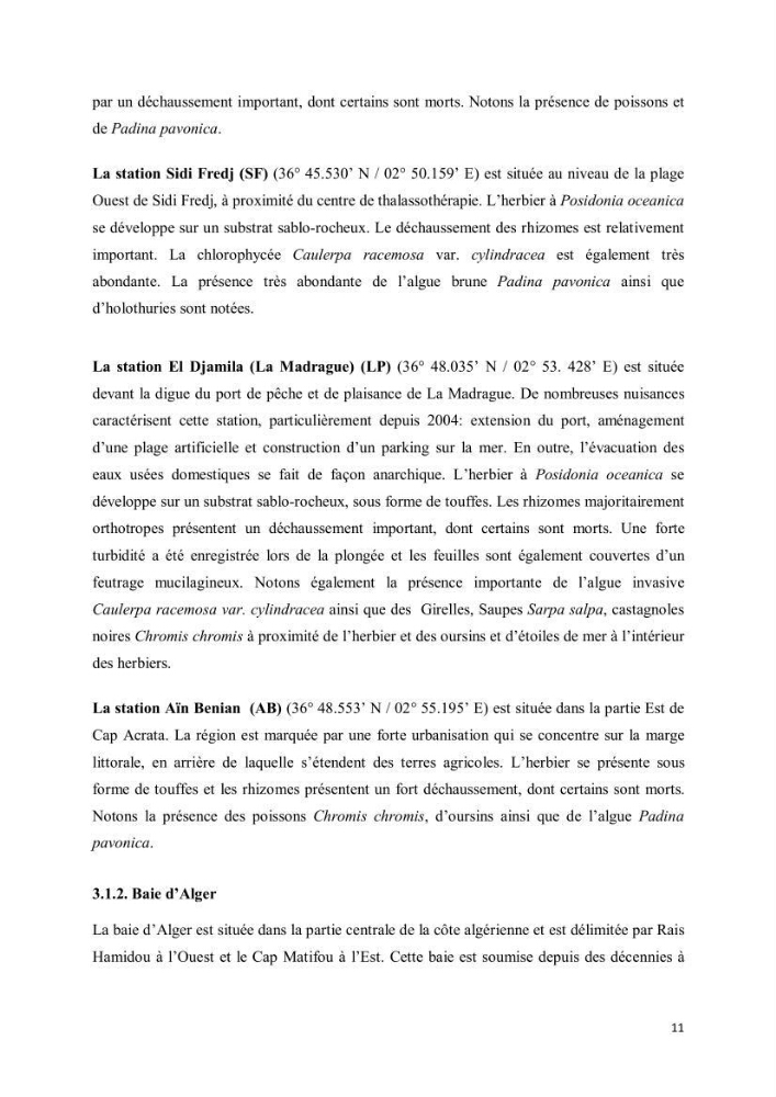 Evaluation du statut écologique des eaux côtieres Algéroises
