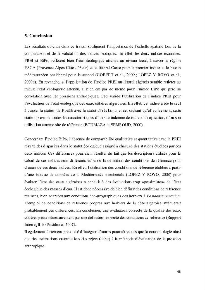 Evaluation du statut écologique des eaux côtieres Algéroises
