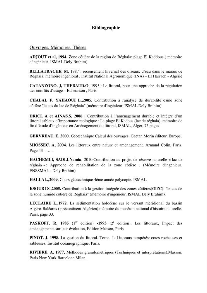 Contribution à l\'analyse de durabilité du domaine (101-02-02) inclus dans le projet de la zone d\'expansion touristique de Ainchorb-wilaya d\'Alger