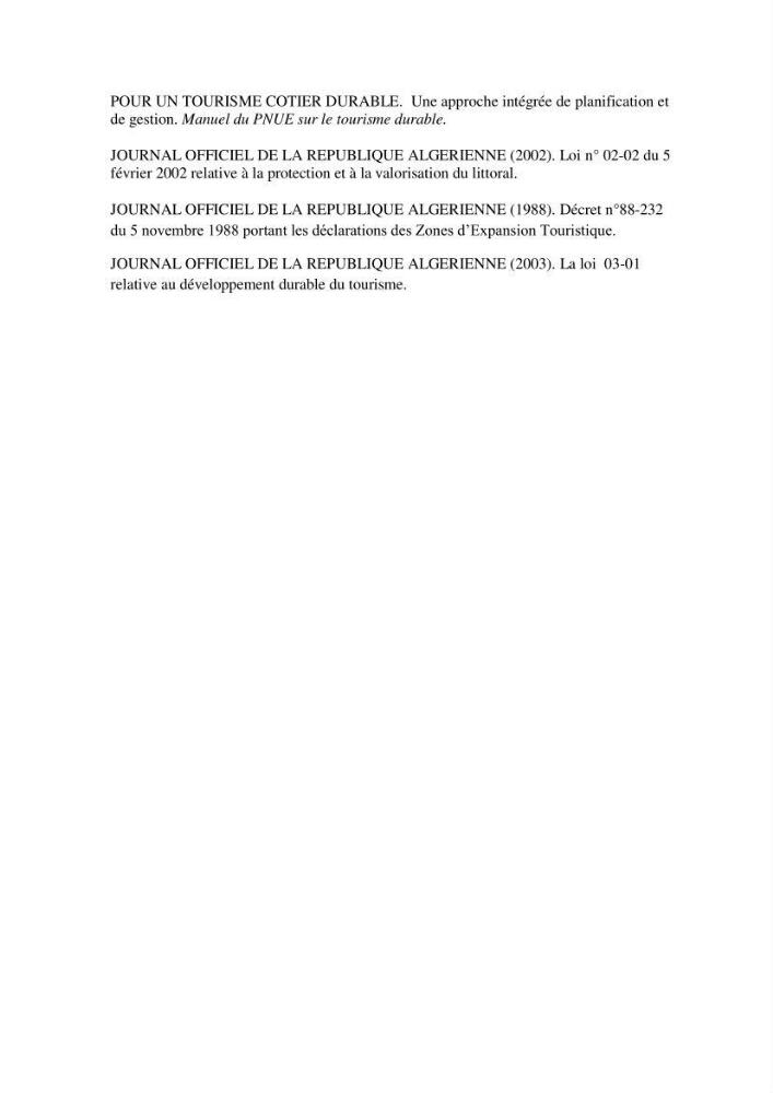 Contribution à l\'analyse de durabilité du domaine (101-02-02) inclus dans le projet de la zone d\'expansion touristique de Ainchorb-wilaya d\'Alger