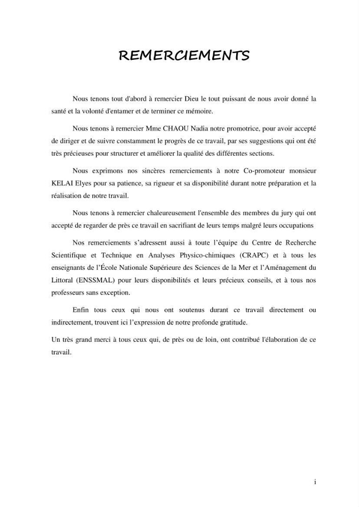 Etude biologique préliminaire de la composition chimique de la chair de la daurade royale Sparus aurata (Linné, 1758) de la région centre de la côte Algérienne.