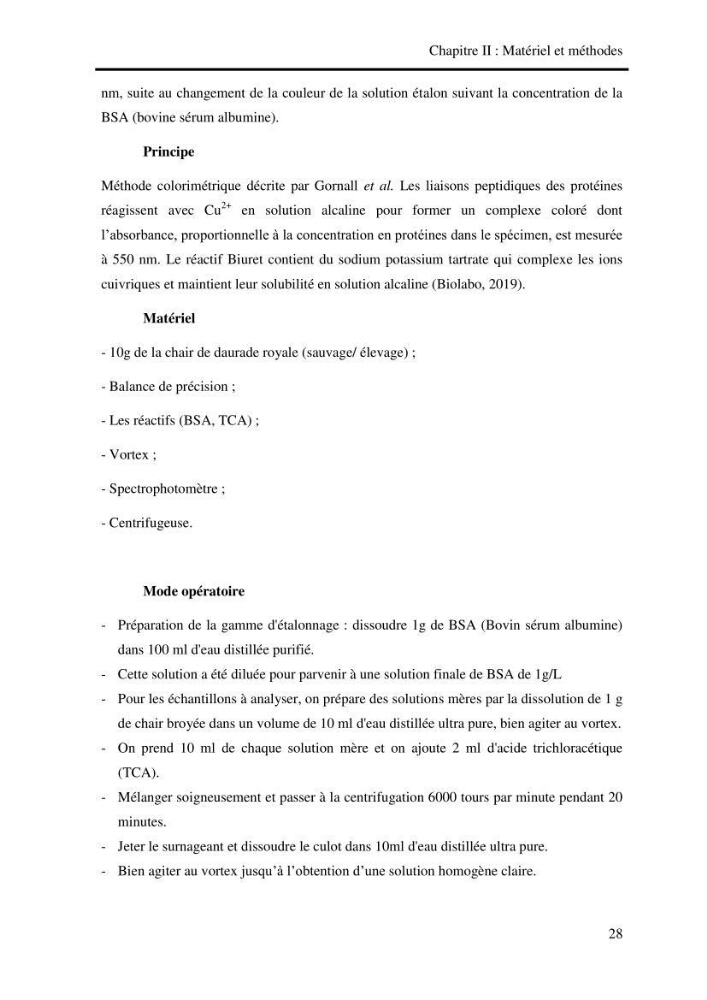 Etude biologique préliminaire de la composition chimique de la chair de la daurade royale Sparus aurata (Linné, 1758) de la région centre de la côte Algérienne.