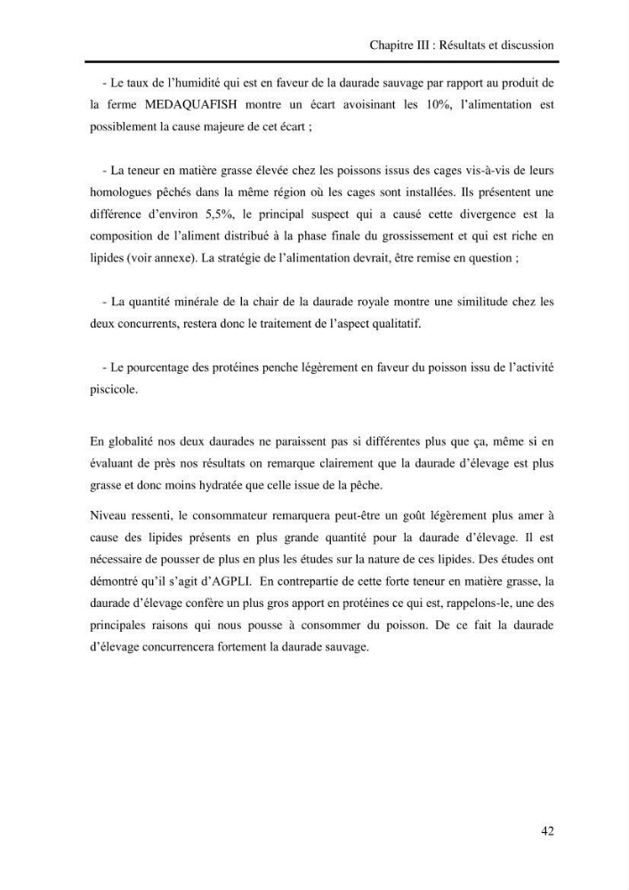 Etude biologique préliminaire de la composition chimique de la chair de la daurade royale Sparus aurata (Linné, 1758) de la région centre de la côte Algérienne.
