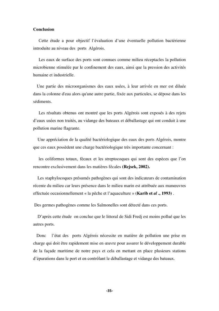 Contribution à la biosurveillance des eaux du littoral de la plage et du port de Sidi Fredj
