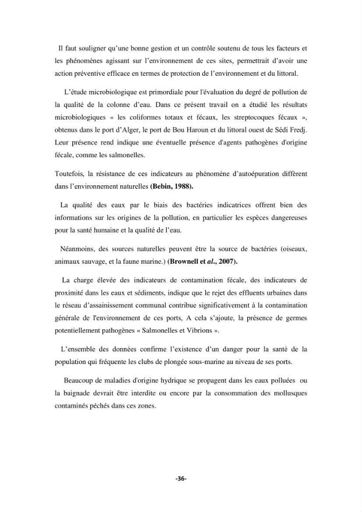 Contribution à la biosurveillance des eaux du littoral de la plage et du port de Sidi Fredj