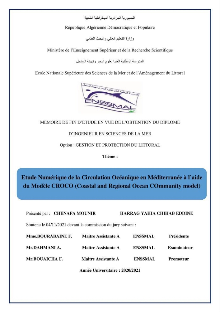 Etude Numérique de la Circulation Océanique en Méditerranée à l’aide du Modèle CROCO (Coastal and Regional Ocean Community model):
