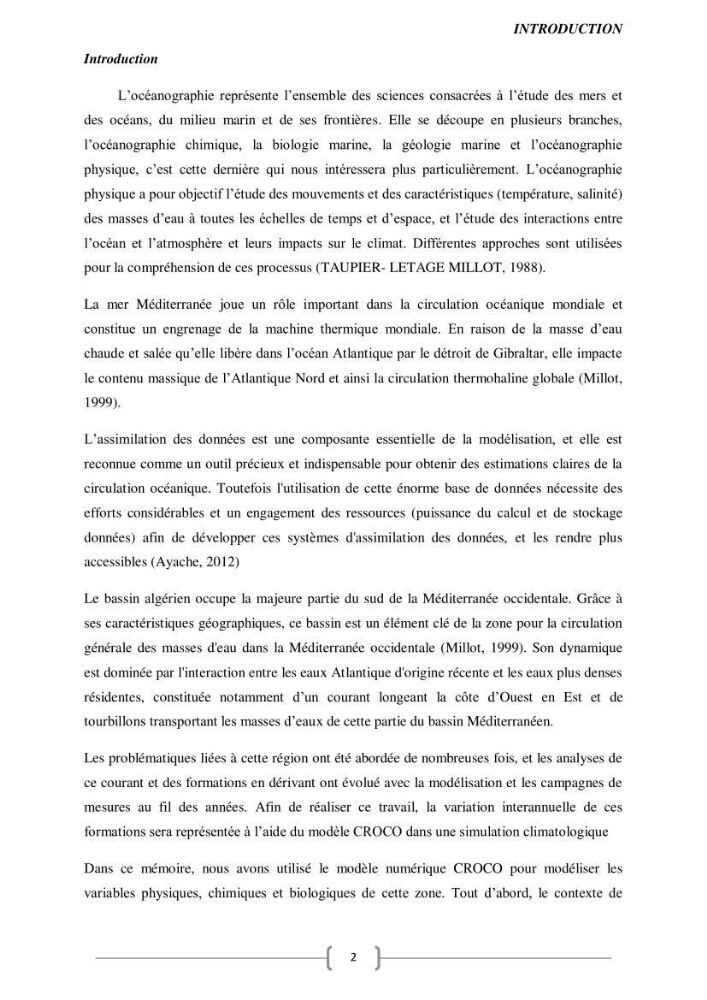 Etude Numérique de la Circulation Océanique en Méditerranée à l’aide du Modèle CROCO (Coastal and Regional Ocean Community model):