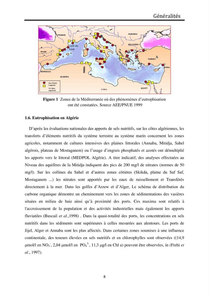 Suivi de l\'état d\'eutrophisation dans les baies de Bou-Ismail et d\'Alger