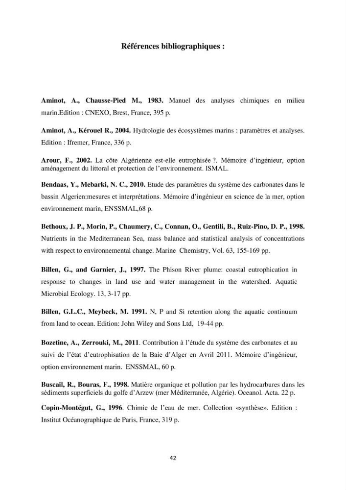 Suivi de l\'état d\'eutrophisation dans les baies de Bou-Ismail et d\'Alger