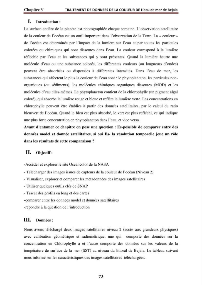 Evaluation de la qualité des eaux du littoral Est algérien (Bejaia) apport de la télédétection marine