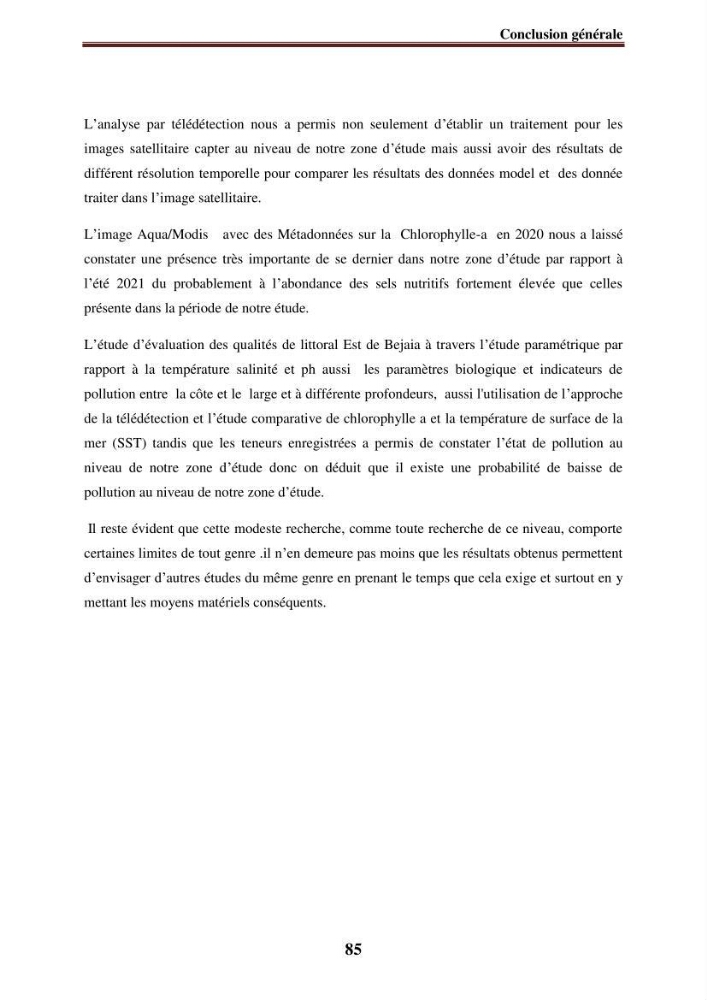 Evaluation de la qualité des eaux du littoral Est algérien (Bejaia) apport de la télédétection marine
