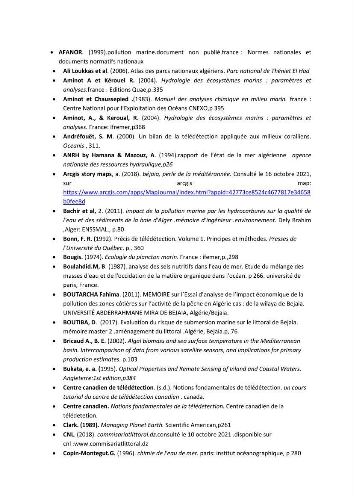 Evaluation de la qualité des eaux du littoral Est algérien (Bejaia) apport de la télédétection marine