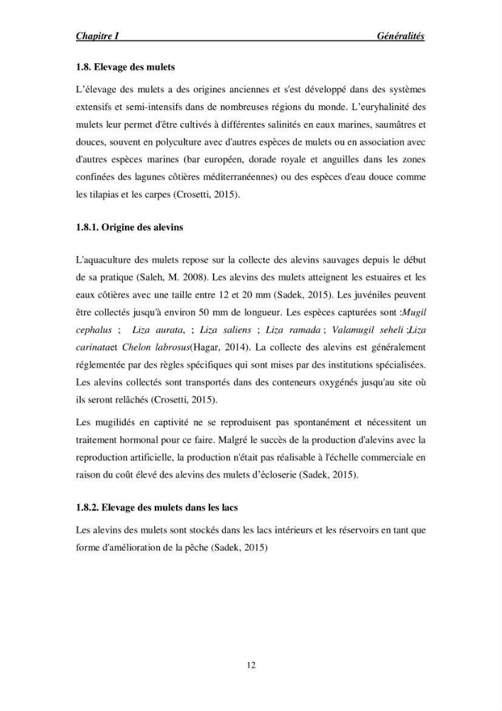 Acclimatation aux faibles salinités des alevins de mulet Chelon labrosus (Risso, 1826).