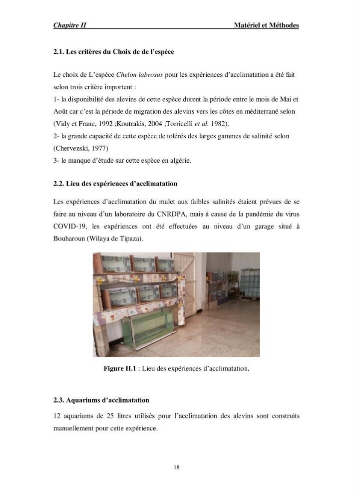 Acclimatation aux faibles salinités des alevins de mulet Chelon labrosus (Risso, 1826).
