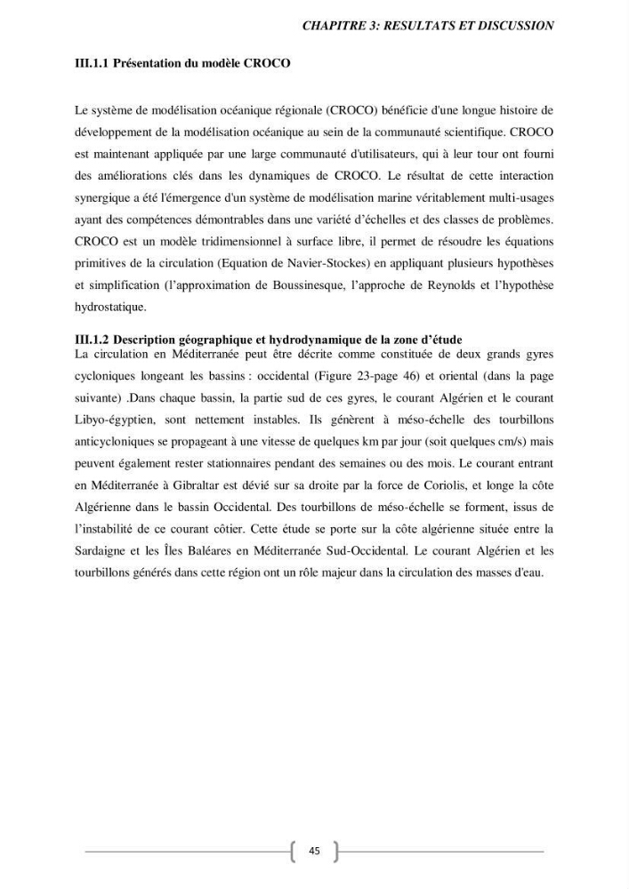 Etude Numérique de la Circulation Océanique en Méditerranée à l’aide du Modèle CROCO (Coastal and Regional Ocean Community model)