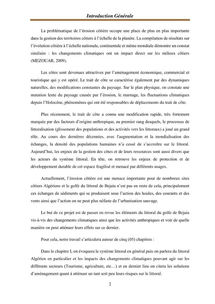 l\'évaluation des impacts des changement climatiques et de activités anthropiques sur l\'évaluation de la partie du golfe bejaia