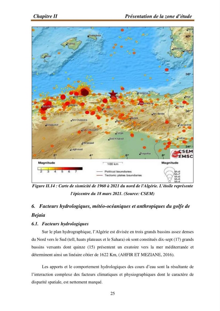 l\'évaluation des impacts des changement climatiques et de activités anthropiques sur l\'évaluation de la partie du golfe bejaia