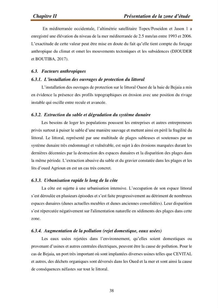 l\'évaluation des impacts des changement climatiques et de activités anthropiques sur l\'évaluation de la partie du golfe bejaia