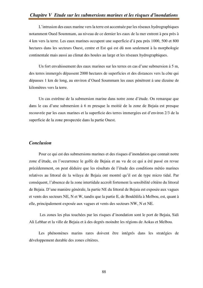 l\'évaluation des impacts des changement climatiques et de activités anthropiques sur l\'évaluation de la partie du golfe bejaia
