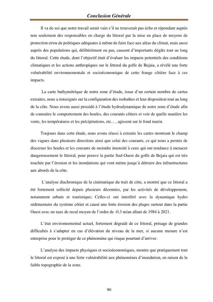 l\'évaluation des impacts des changement climatiques et de activités anthropiques sur l\'évaluation de la partie du golfe bejaia