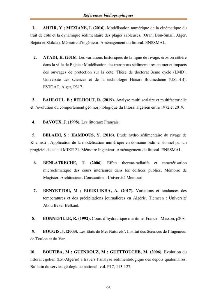 l\'évaluation des impacts des changement climatiques et de activités anthropiques sur l\'évaluation de la partie du golfe bejaia