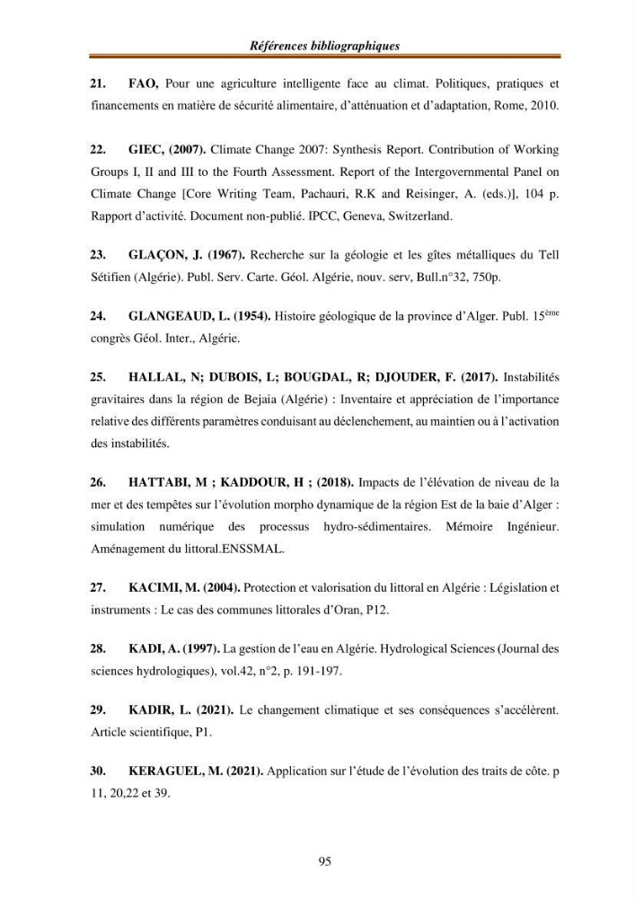 l\'évaluation des impacts des changement climatiques et de activités anthropiques sur l\'évaluation de la partie du golfe bejaia