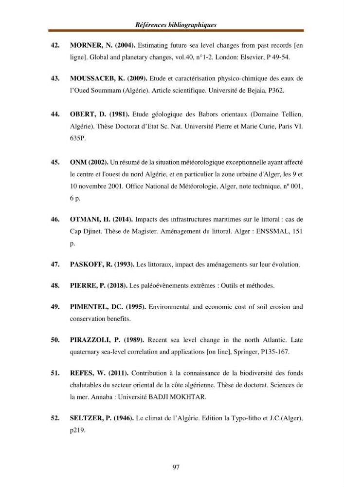l\'évaluation des impacts des changement climatiques et de activités anthropiques sur l\'évaluation de la partie du golfe bejaia