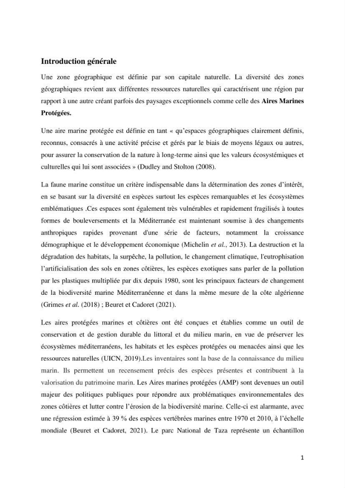 Actualisation de l’inventaire des espèces faunistiques marines du parc national de Taza (Jijel)