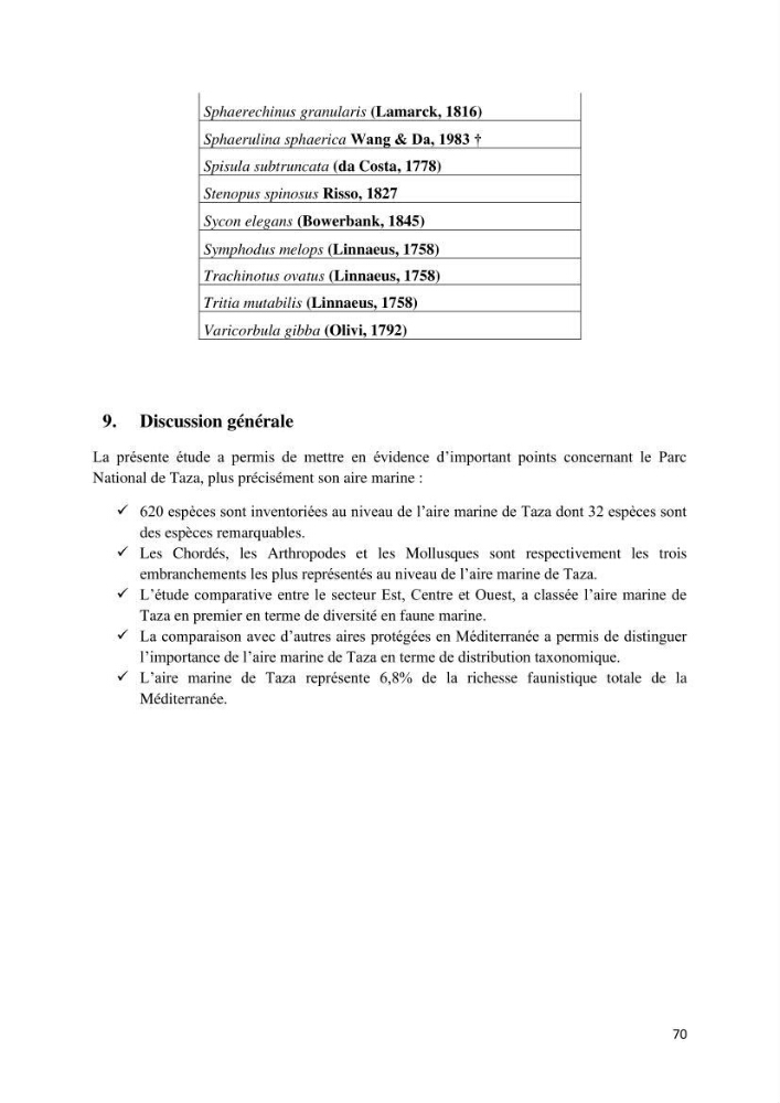 Actualisation de l’inventaire des espèces faunistiques marines du parc national de Taza (Jijel)