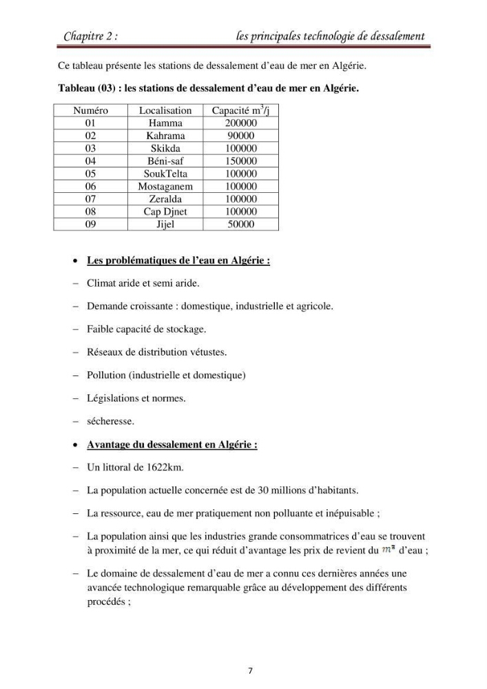 Maitrise des techniques de dessalement de l\'eau de mer