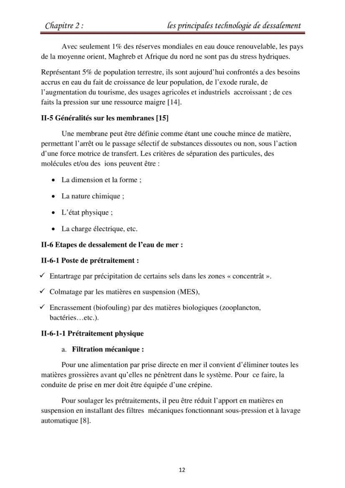 Maitrise des techniques de dessalement de l\'eau de mer