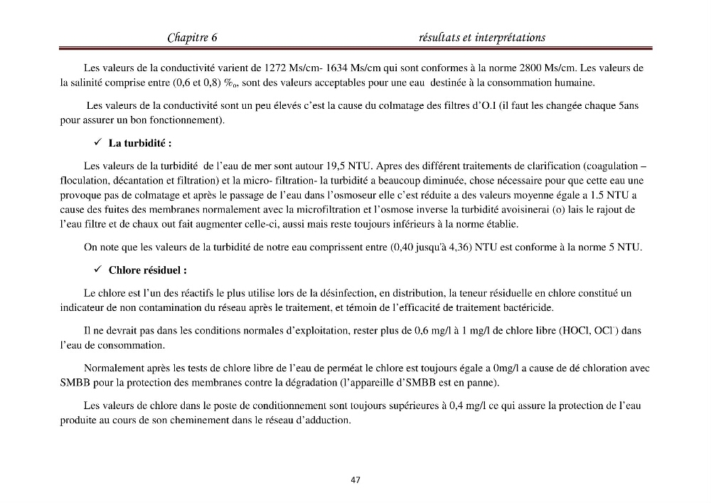 Maitrise des techniques de dessalement de l\'eau de mer