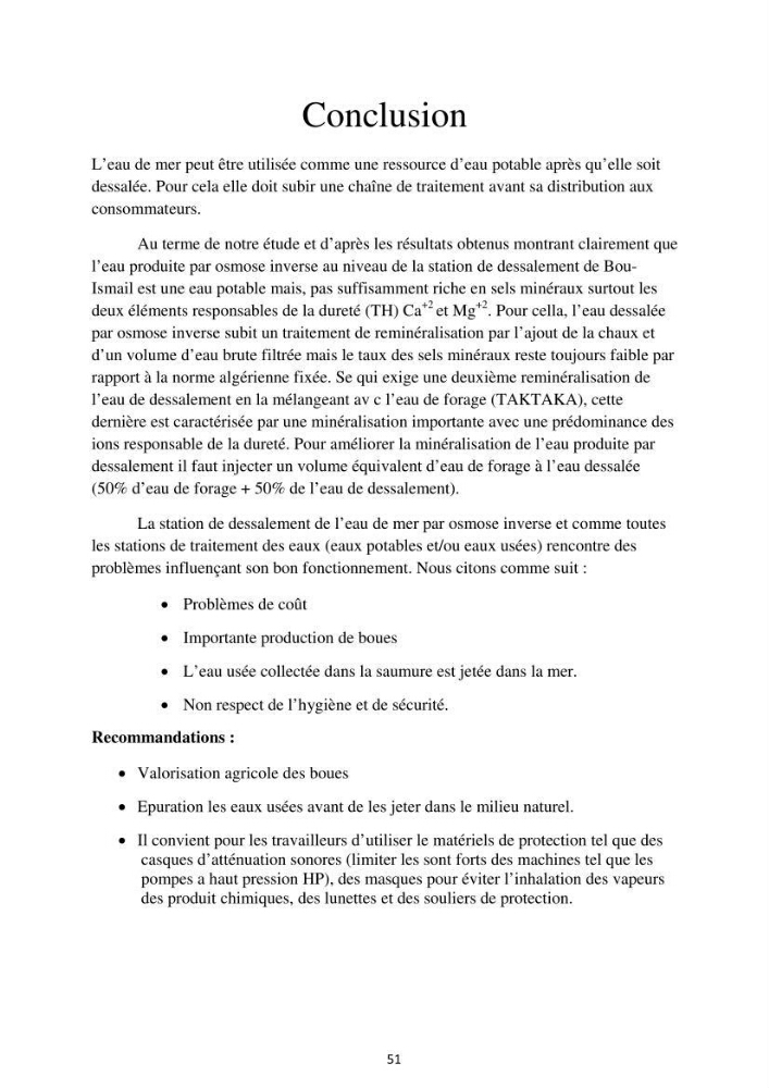 Maitrise des techniques de dessalement de l\'eau de mer