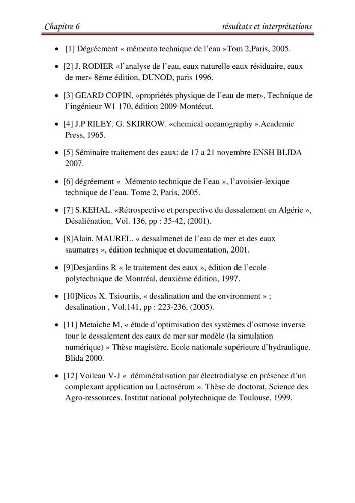 Maitrise des techniques de dessalement de l\'eau de mer