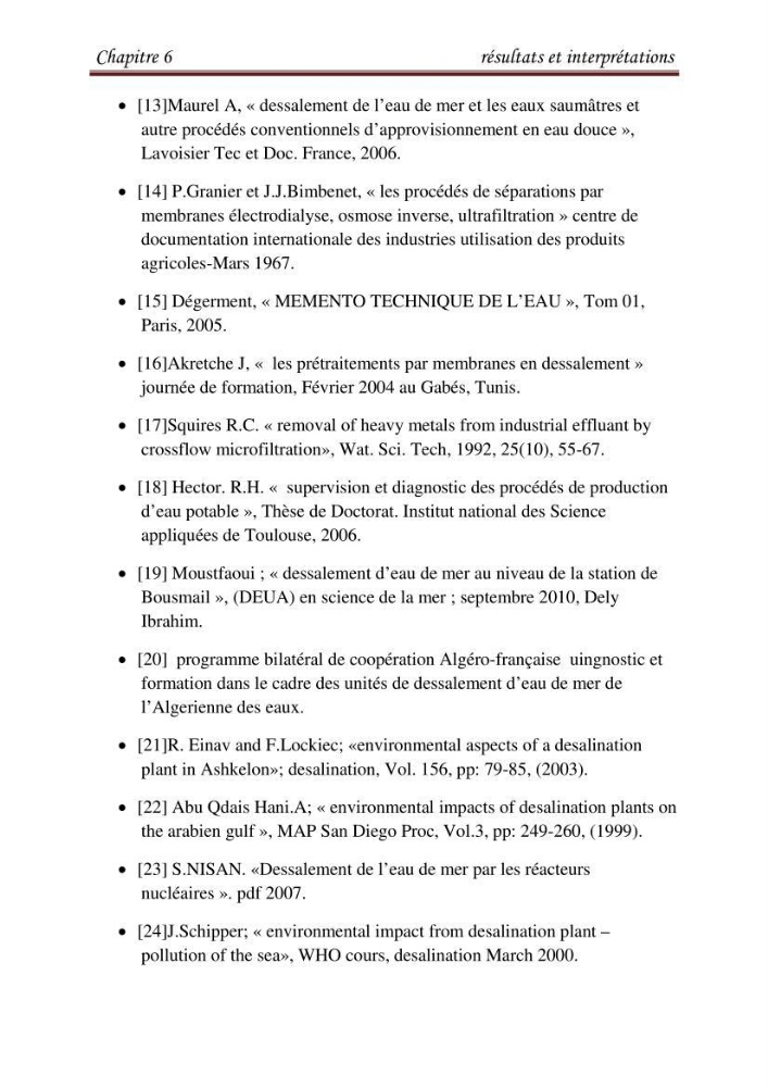 Maitrise des techniques de dessalement de l\'eau de mer