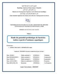 Etude du potentiel probiotique de bactéries isolées à partir d’animaux aquatiques: