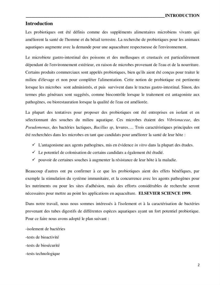Etude du potentiel probiotique de bactéries isolées à partir d’animaux aquatiques: