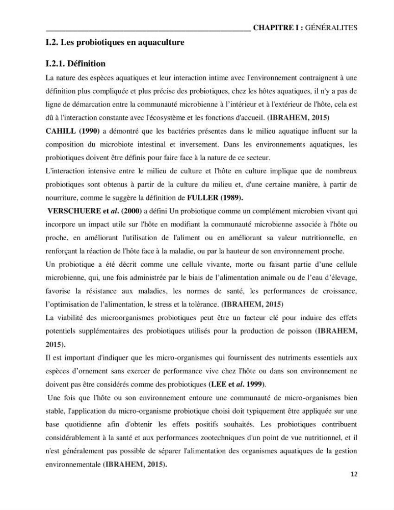 Etude du potentiel probiotique de bactéries isolées à partir d’animaux aquatiques: