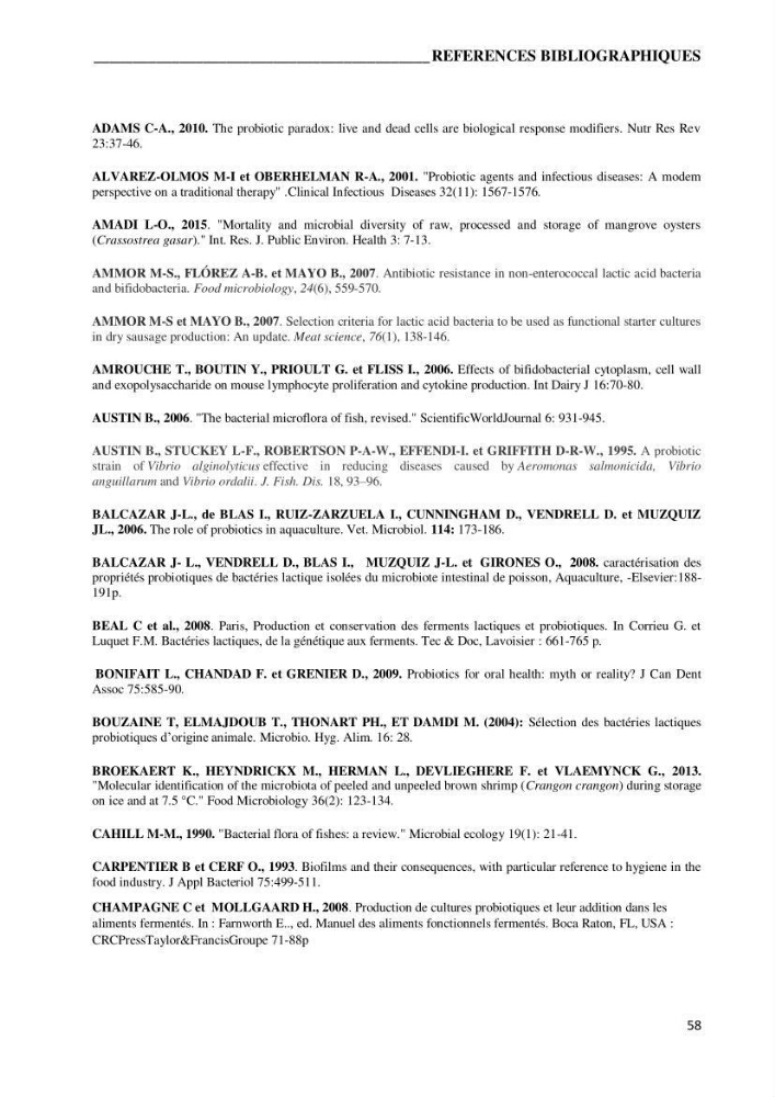 Etude du potentiel probiotique de bactéries isolées à partir d’animaux aquatiques: