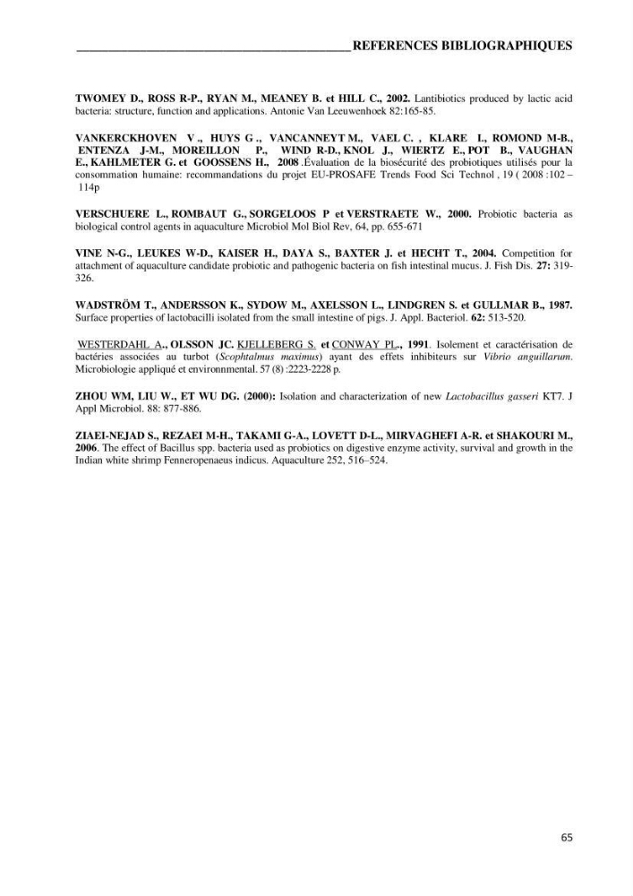Etude du potentiel probiotique de bactéries isolées à partir d’animaux aquatiques: