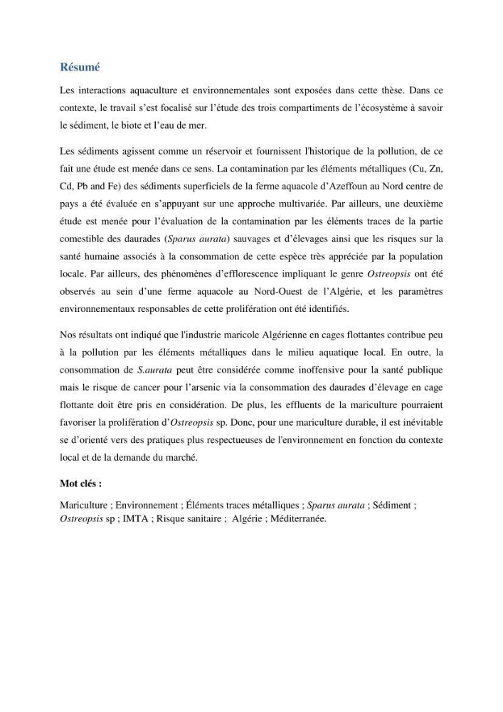 Les interactions environnement -aqaculture