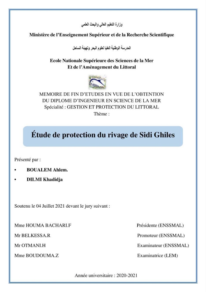 Etude de Protection du Rivage de Sidi Ghiles