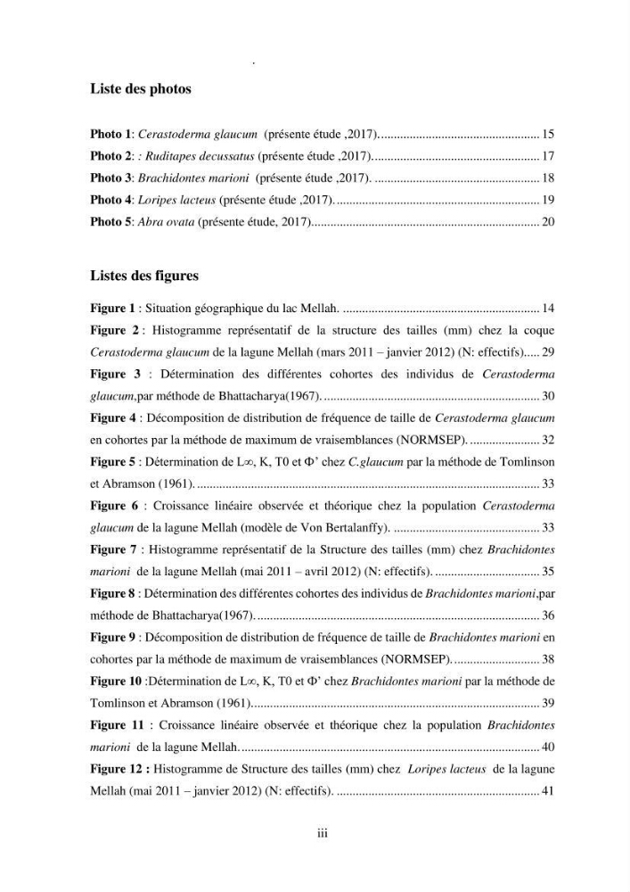 Organisation des populations de Cerastoderma glaucum, Ruditapes decussatus, espèces d’intérêt aquacole dans les élevages extensifs au niveau du lac Mellah (EL Kala).: