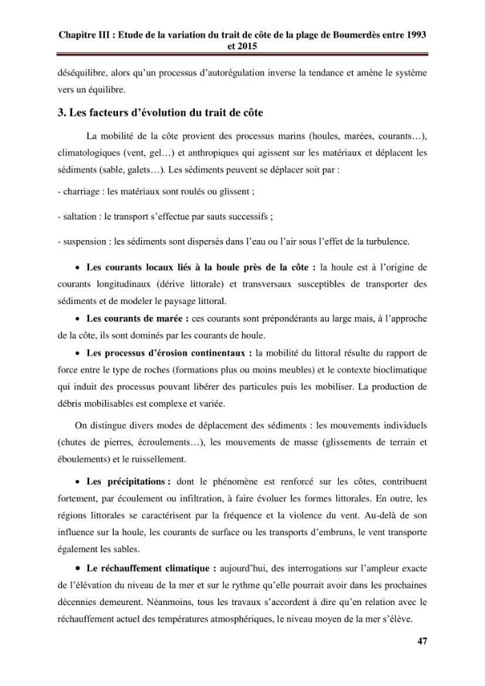 Analyse statistique de l\'évolution morphodynamique du morphodynamique du littoral de Boumerdès