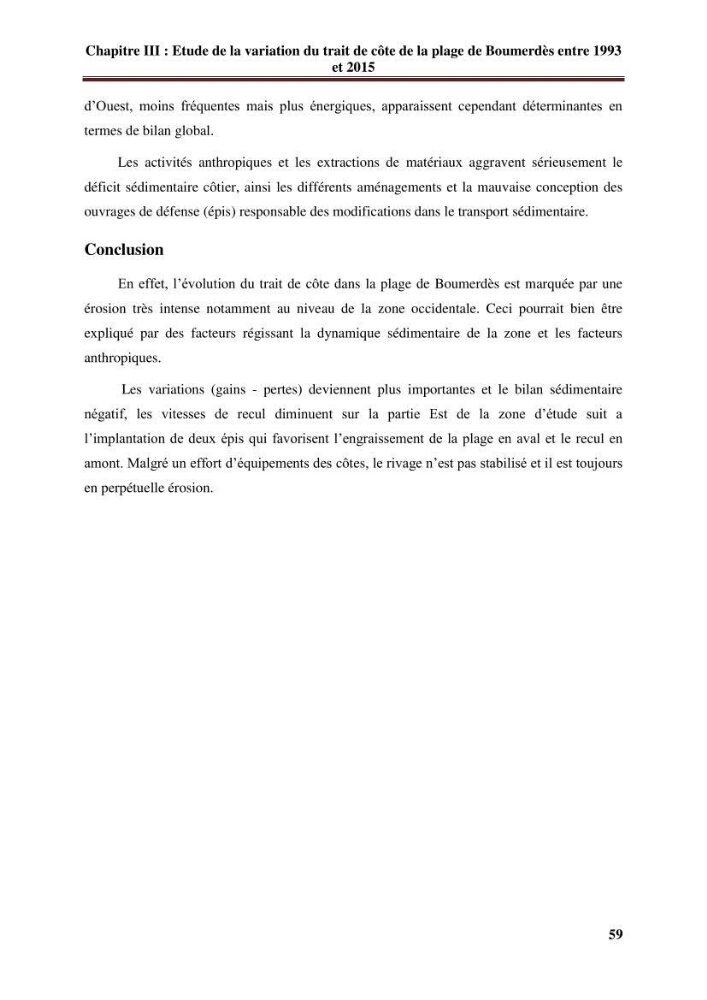 Analyse statistique de l\'évolution morphodynamique du morphodynamique du littoral de Boumerdès