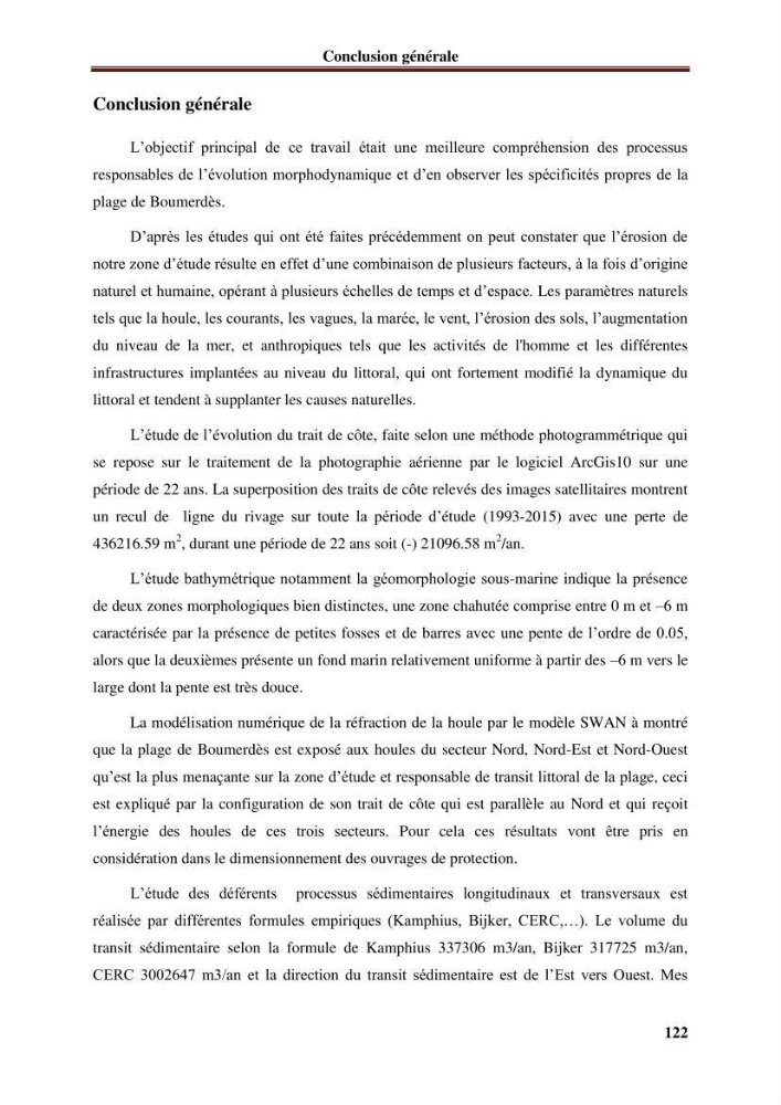 Analyse statistique de l\'évolution morphodynamique du morphodynamique du littoral de Boumerdès