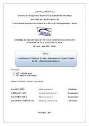 Contribution à l'étude de la valeur alimentaire de l'éspèce Tilapia du nil "orechoromisniloticus":