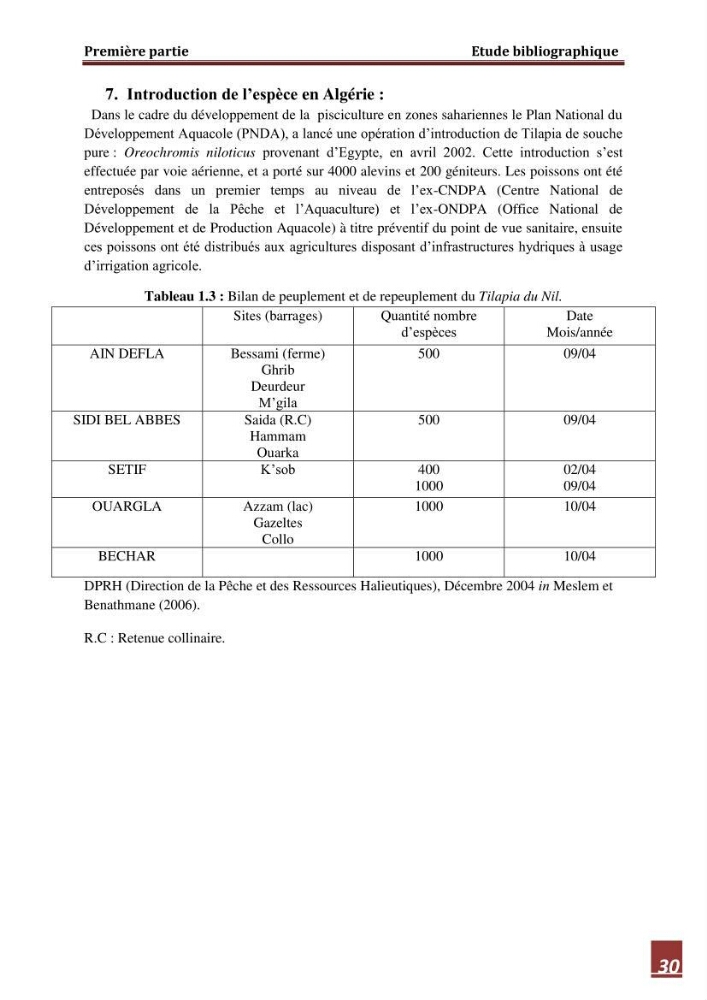 Contribution à l\'étude de la valeur alimentaire de l\'éspèce Tilapia du nil \"orechoromisniloticus\":