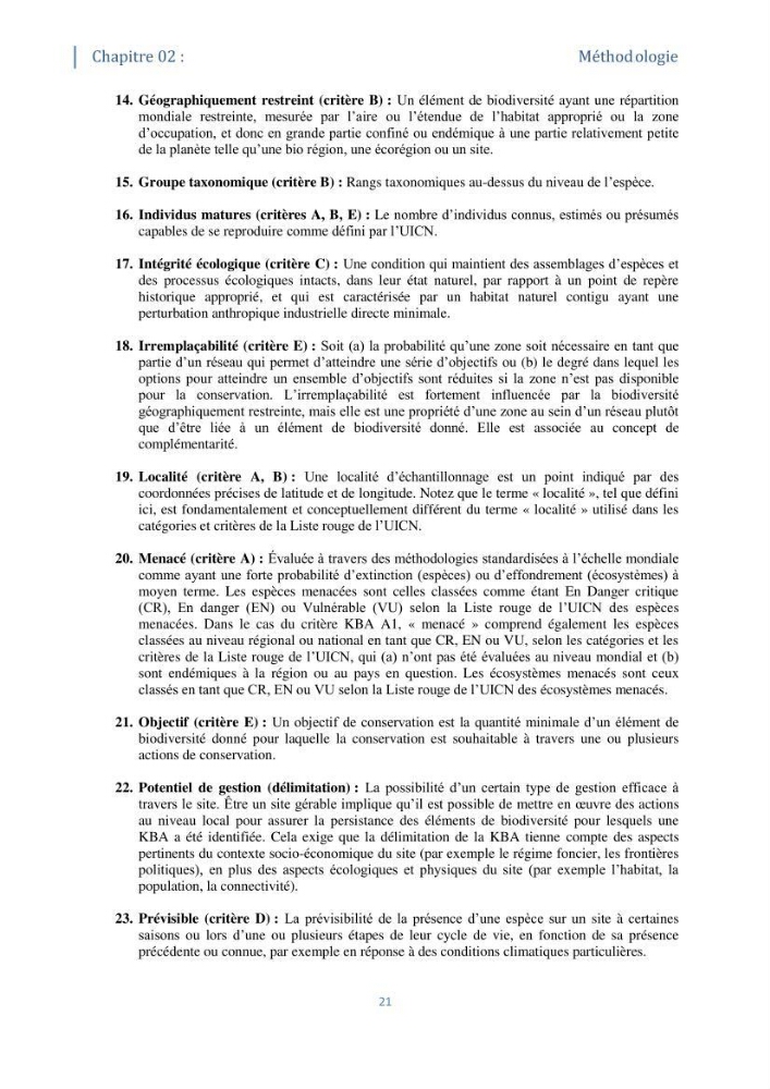 Tester les critères établis par l’UICN concernant les zones clés pour la biodiversité sur quelques habitats remarquables des côtes Algériennes
